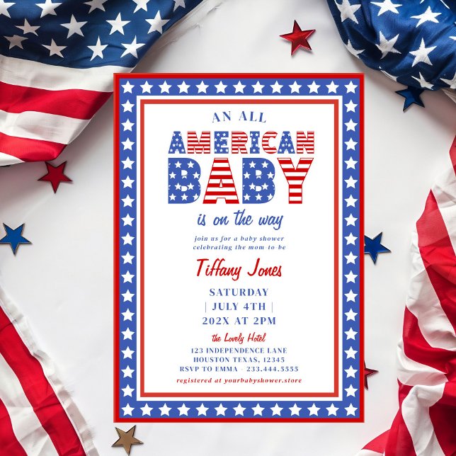 Red White & Due Stars 4th of July Baby Shower Invitation (Creator Uploaded)