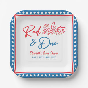 Red White & Due Stars 4th of July Baby Shower Paper Plate