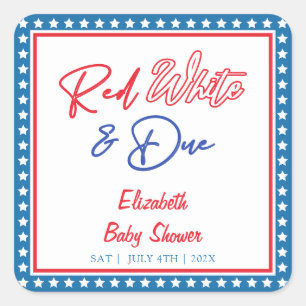 Red White & Due Stars 4th of July Baby Shower Square Sticker
