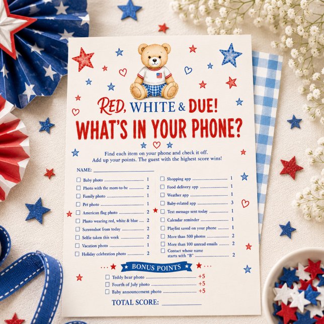 Red White & Due What's In Your Phone Game Invitation (Creator Uploaded)