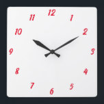 Red White Elegant Custom Colourful Cute Gift 2023 Square Wall Clock<br><div class="desc">Printed in classy white and red custom colour background! You may customise as you wish!</div>