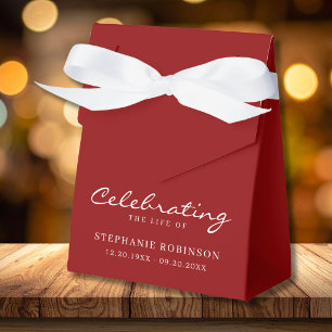 Red White Elegant Script Funeral Memorial Favour Box