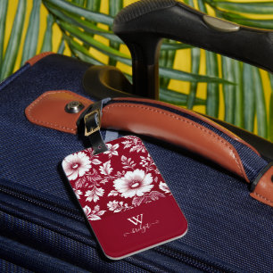 red & white elegant vintage Floral style Luggage Tag