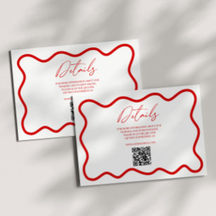 Red White Elegant Wavy Border Wedding Details Enclosure Card