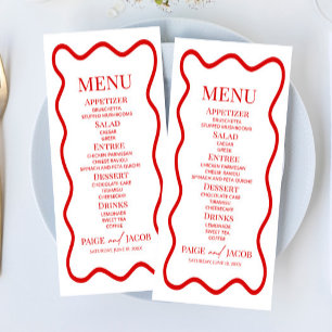 Red White Elegant Wavy Border Wedding Food Menu