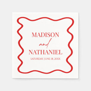 Red White Elegant Wavy Border Wedding Napkin