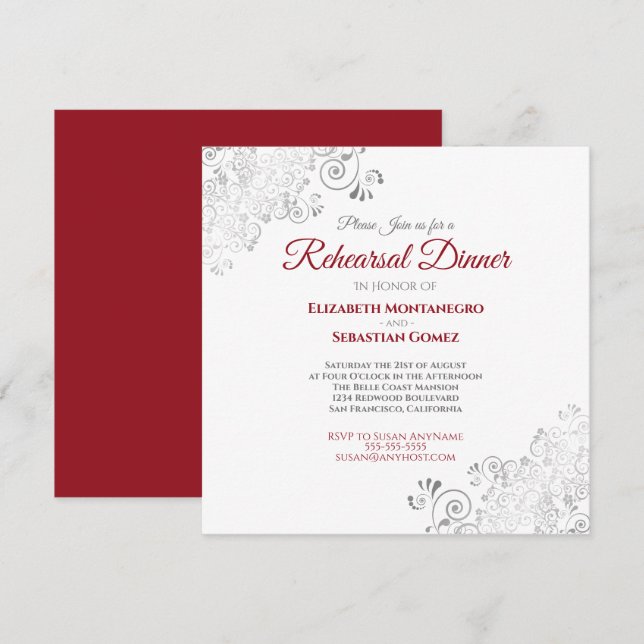 Red & White Elegant Wedding Rehearsal Dinner Invitation (Front/Back)