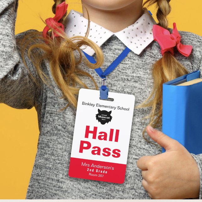 Red White Elementary School Hall Pass ID Badge (Creator Uploaded)