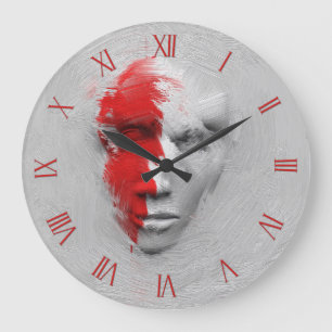 Red white face large clock