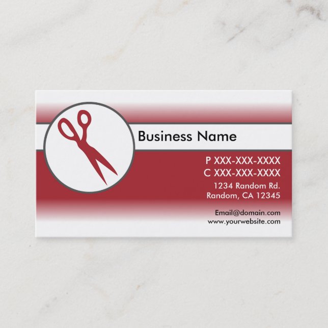 Red white fade scissors business cards (Front)