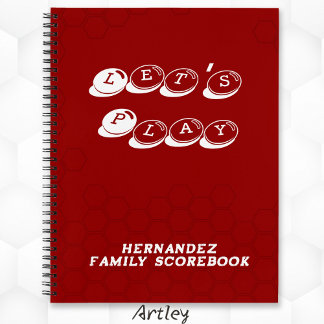 Red White Family Name Board Game Scorebook Notebook