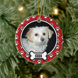 Red White Family Pet Memorial Photo Porcelain Ceramic Tree Decoration