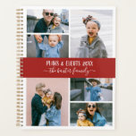 Red White Family Photo Collage Planner<br><div class="desc">Stylish planner you can personalise with six of your own photos in a minimalist photo collage. Personalise further with your name or family name in white calligraphy letters. The back features a pattern of preppy red and white stripes.</div>