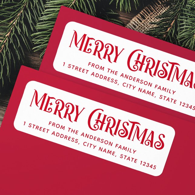 Red & white festive Merry Christmas return address (Red & white festive Merry Christmas return address Label)