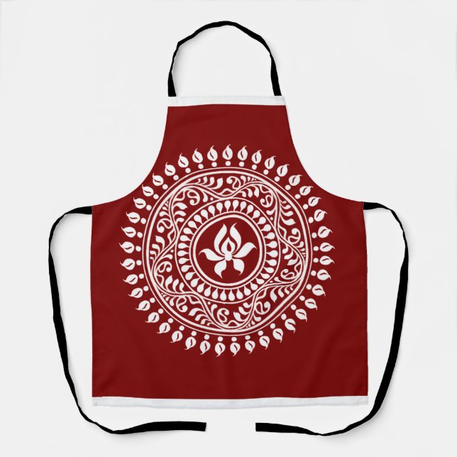 Red & White Festive Rangoli Apron (Front)