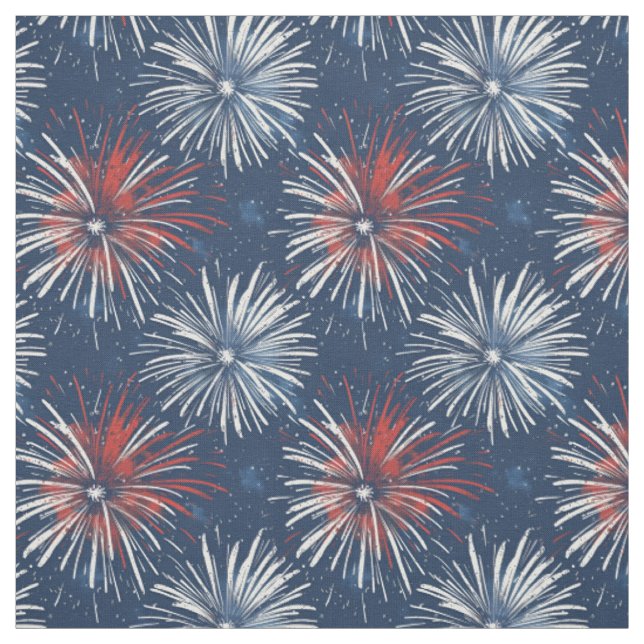 Red & White Fireworks on Blue Fabric (Swatch)
