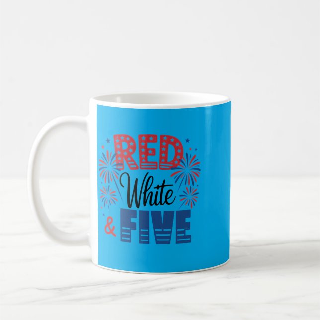 Red White Five 5th Birthday 4th Of July Coffee Mug (Left)