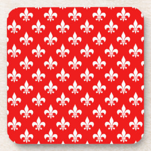 Red White Fleur-de-lis Coaster