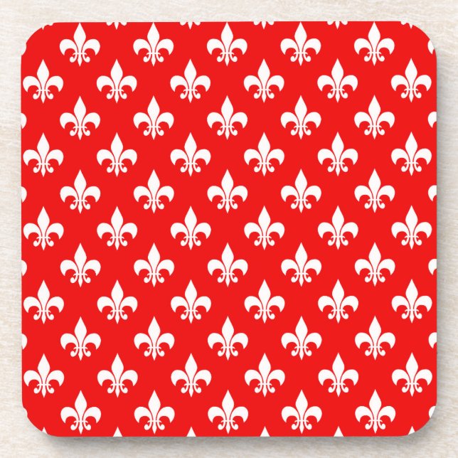Red White Fleur-de-lis Coaster (Front)