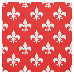 Red White Fleur-de-lis Textile Fabric