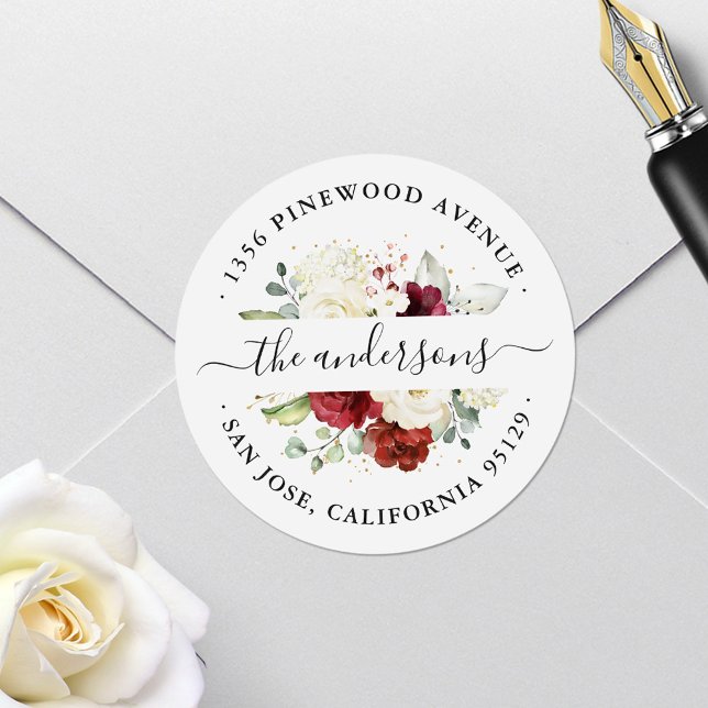 Red White Floral Address Envelope Seal Sticker (Creator Uploaded)