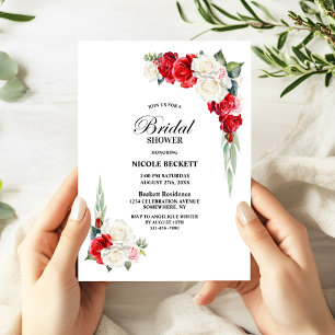 Red White Floral Bridal Shower Invitation