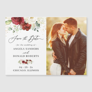 Red White Floral Chic Wedding Save the Date Magnet