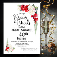 Red White Floral Dinner and Drinks 40th Birthday