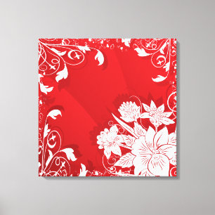 Red & White Floral Frame Canvas Print