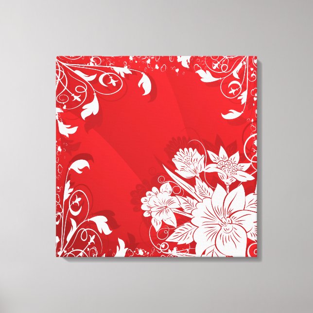 Red & White Floral Frame Canvas Print (Front)