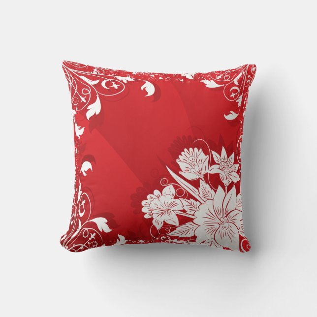 Red & White Floral Frame Cushion (Front)