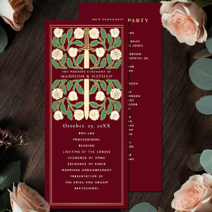 Red White Floral Gold Sword Royal Wedding Programme