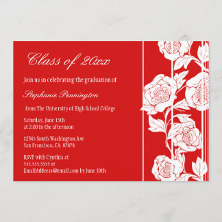 Red white floral graduation party announcement