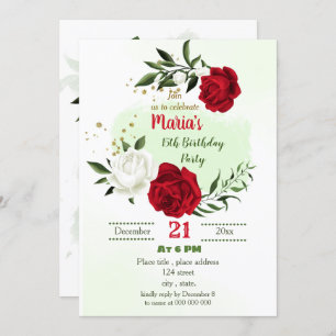 red white floral green botanical birthday party invitation