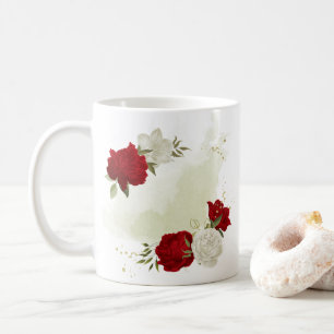Red white floral greenery  coffee mug