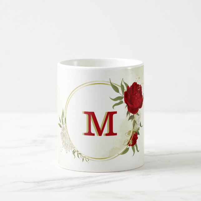 Red white floral greenery  coffee mug (Center)
