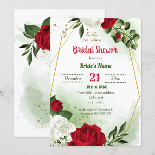 red white floral greenery geometric bridal shower invitation