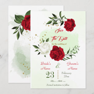 red white floral greenery  save the date