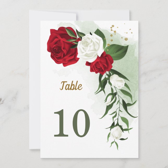 red white floral greenery table number (Front)