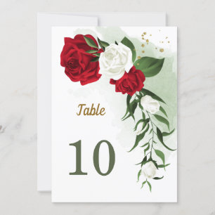 red white floral greenery table number