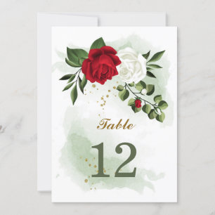red white floral greenery table number