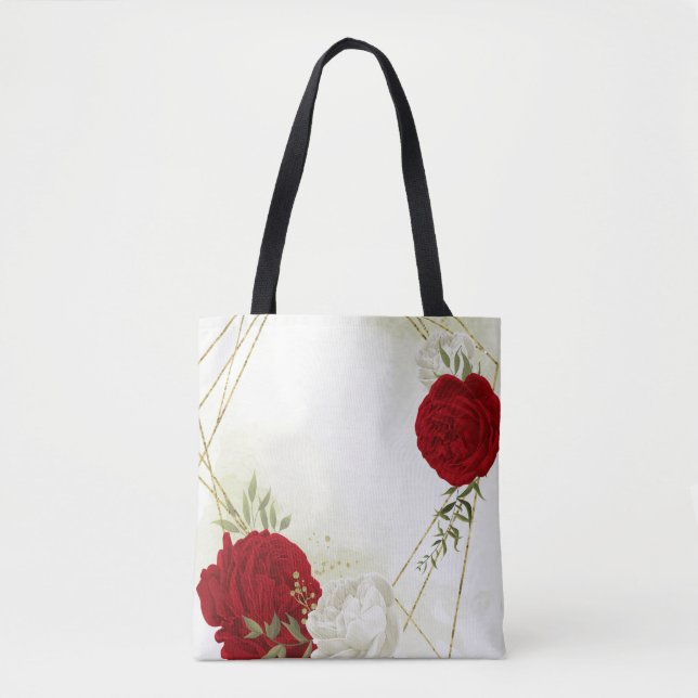 Red white floral greenery  tote bag (Front)
