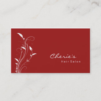 Red White Floral Leaf Swirls business card