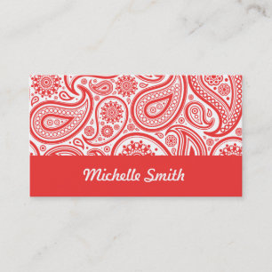 Red White Floral Paisley Pattern Business Card