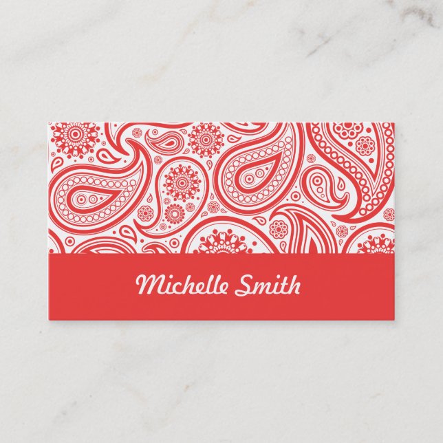 Red White Floral Paisley Pattern Business Card (Front)