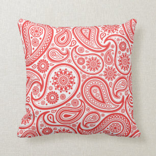 Red White Floral Paisley Pattern Cushion