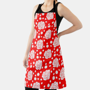 Red White Floral Polka Dots Pattern  Apron
