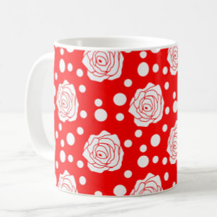 Red White Floral Polka Dots Pattern Coffee Mug