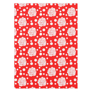 Red White Floral Polka Dots Pattern  Tablecloth