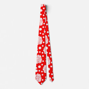 Red White Floral Polka Dots Pattern Tie